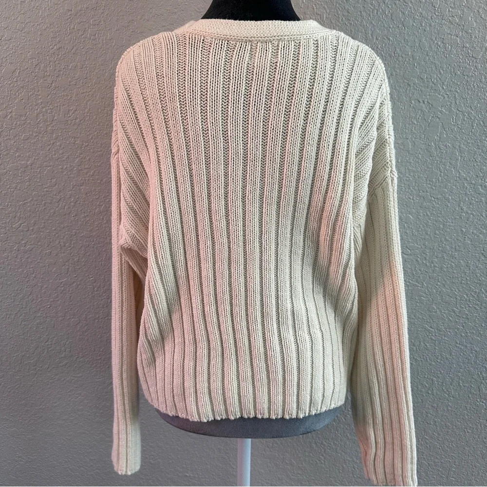 a new day Cream Knit Ribbed Cardigan Sweater Button Front Medium - Picture 3 of 5